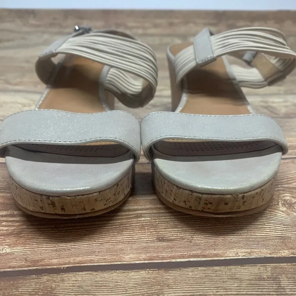 Corso Como Nude Shimmer Cork Wedge Strappy Sandal Size 8 M Open Toe‎